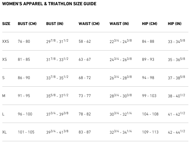 2XU Womens Apparel and Triathlon Size Guide 21 (image) Womens Size Chart